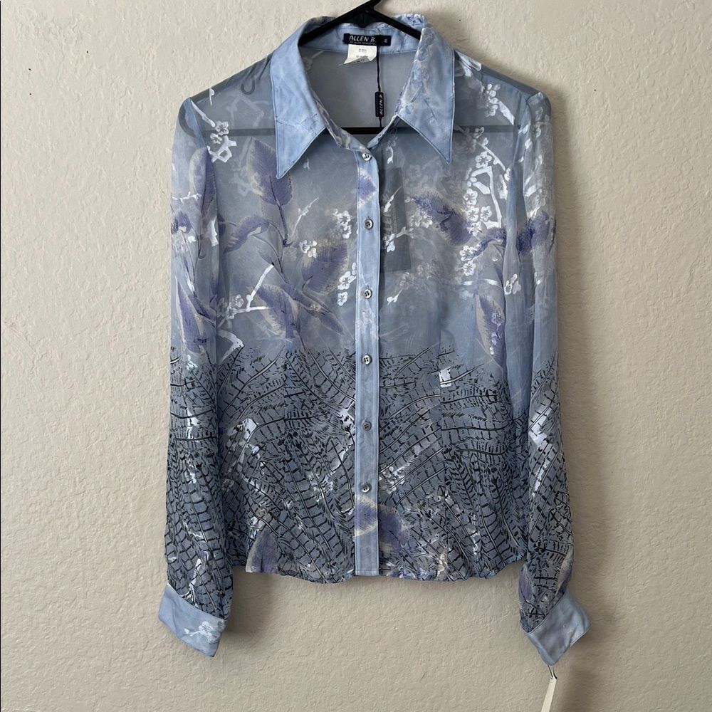 NWT Allen B. By Allen Schwartz Silk Blend Button Down Shirt Light Blue in Size M